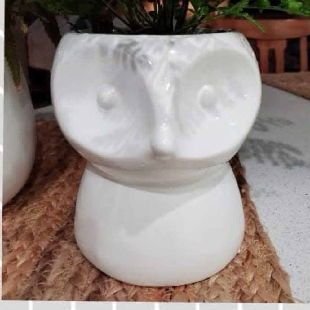 White Ceramic Owl Planter/Utensil Holder